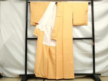 平和屋着物■上質な色無地　重ね雲地紋　萱草色　正絹　逸品　DABF9513qa
