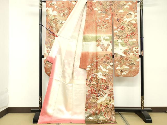 平和屋着物■豪華振袖　御所車吉祥飛鶴文　暈し染め　金彩　正絹　逸品　DABF9521cd