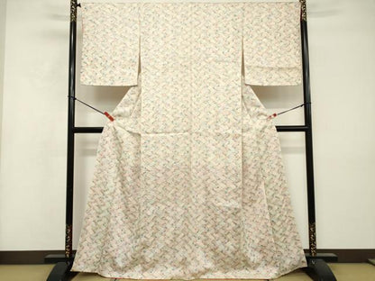 平和屋着物■上質な小紋　荒波花文　正絹　逸品　DABF9526cd