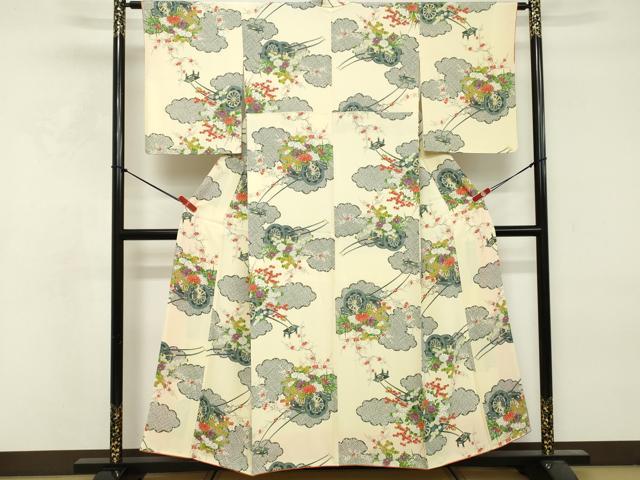 平和屋着物■上質な小紋　花車文　正絹　逸品　DABF9533cd