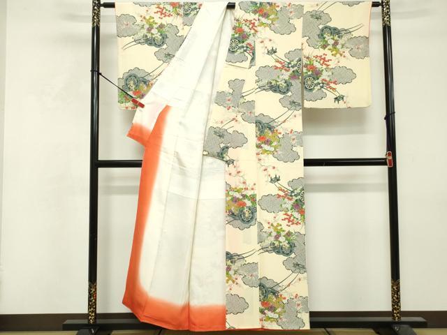 平和屋着物■上質な小紋　花車文　正絹　逸品　DABF9533cd