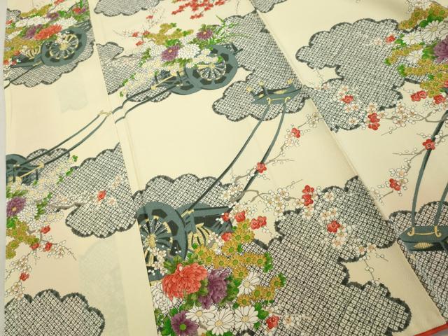 平和屋着物■上質な小紋　花車文　正絹　逸品　DABF9533cd