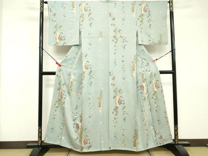平和屋着物■上質な小紋　短冊重ね人物花文　金彩　正絹　逸品　DABF9536cd