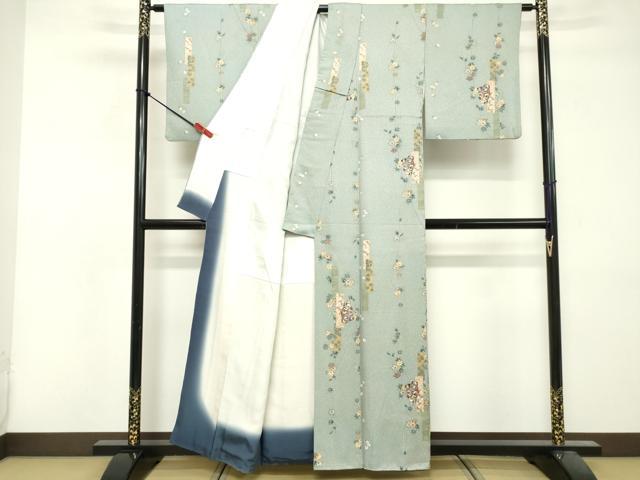 平和屋着物■上質な小紋　短冊重ね人物花文　金彩　正絹　逸品　DABF9536cd
