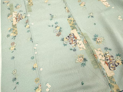 平和屋着物■上質な小紋　短冊重ね人物花文　金彩　正絹　逸品　DABF9536cd