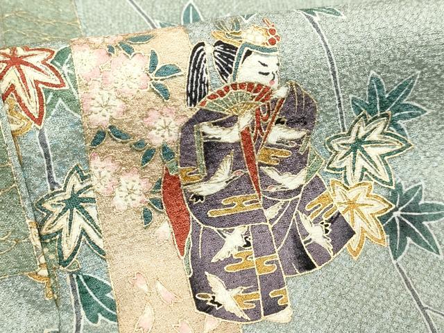 平和屋着物■上質な小紋　短冊重ね人物花文　金彩　正絹　逸品　DABF9536cd