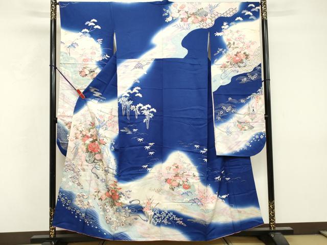 平和屋着物■豪華振袖　吉祥花車文　暈し染め　銀彩　正絹　逸品　DABF9543cd