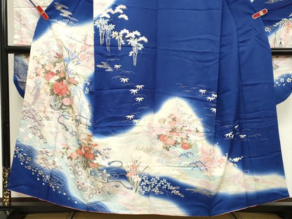 平和屋着物■豪華振袖　吉祥花車文　暈し染め　銀彩　正絹　逸品　DABF9543cd
