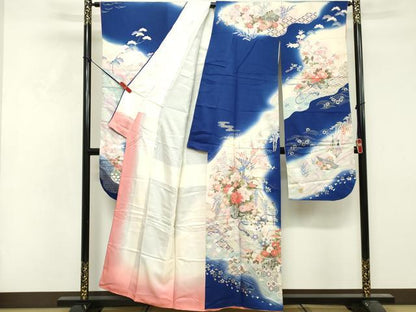 平和屋着物■豪華振袖　吉祥花車文　暈し染め　銀彩　正絹　逸品　DABF9543cd