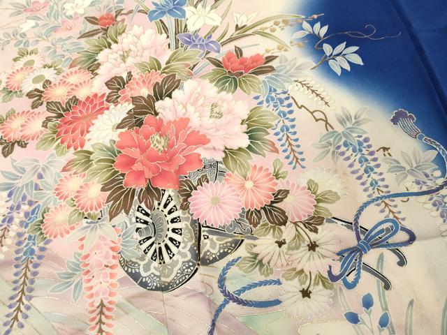 平和屋着物■豪華振袖　吉祥花車文　暈し染め　銀彩　正絹　逸品　DABF9543cd