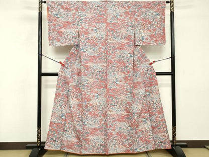 平和屋着物■小紋　型染め　渡橋風景花蝶文　洗える着物　DABF9553cd