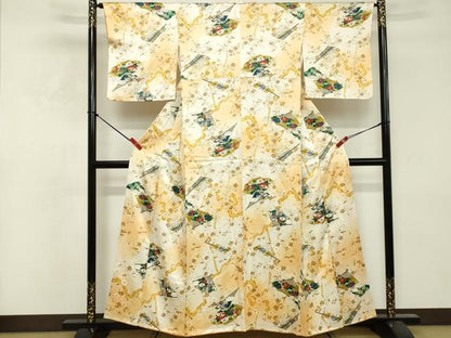 平和屋着物■上質な小紋　手描き　扇面花文　暈し染め　金彩　正絹　逸品　DABF9559cd