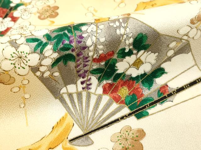 平和屋着物■上質な小紋　手描き　扇面花文　暈し染め　金彩　正絹　逸品　DABF9559cd