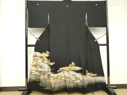 平和屋着物■豪華黒留袖　枝松文　暈し染め　金彩　正絹　逸品　DABF9566cd