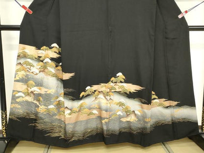 平和屋着物■豪華黒留袖　枝松文　暈し染め　金彩　正絹　逸品　DABF9566cd
