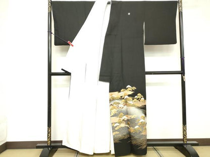 平和屋着物■豪華黒留袖　枝松文　暈し染め　金彩　正絹　逸品　DABF9566cd