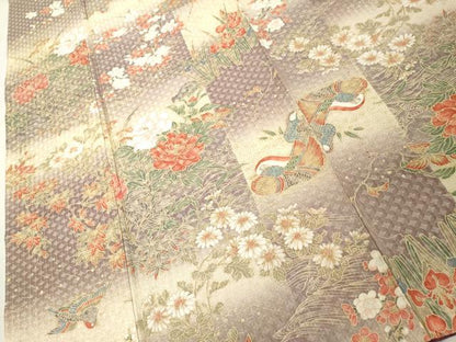平和屋着物■上質な小紋 鴛鴦花文 暈し染め 金彩 正絹 逸品 DABF9579cd