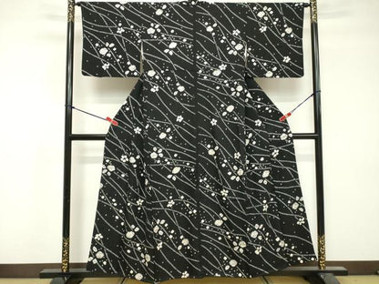 平和屋着物■上質な小紋 絞り 辻が花 黒地 正絹 逸品 DABF9583cd