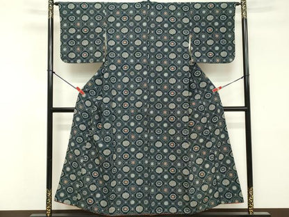 平和屋着物■上質な小紋　紬地　蜀江花文　正絹　逸品　DABF9601cd