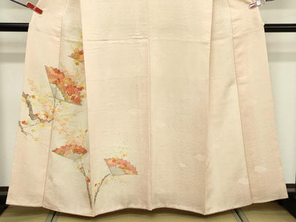 平和屋着物■訪問着　刺繍　扇面枝花文　暈し染め　金糸　正絹　逸品　DABF9608cd
