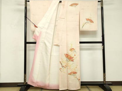 平和屋着物■訪問着　刺繍　扇面枝花文　暈し染め　金糸　正絹　逸品　DABF9608cd