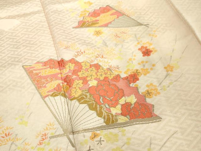 平和屋着物■訪問着　刺繍　扇面枝花文　暈し染め　金糸　正絹　逸品　DABF9608cd