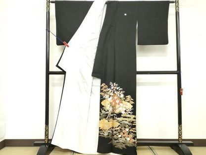 平和屋着物■豪華黒留袖　駒刺繍　花車文　松竹梅　金彩　正絹　逸品　DABF9615cd