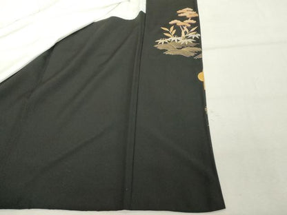 平和屋着物■豪華黒留袖　駒刺繍　花車文　松竹梅　金彩　正絹　逸品　DABF9615cd