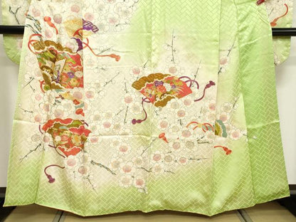 平和屋着物■豪華振袖　駒刺繍　扇面御所車花文　暈し染め　金彩　正絹　逸品　DABF9620cd