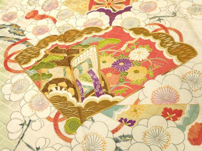 平和屋着物■豪華振袖　駒刺繍　扇面御所車花文　暈し染め　金彩　正絹　逸品　DABF9620cd