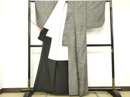 平和屋着物■上質な紬　格子　正絹　逸品　DABF9625cd