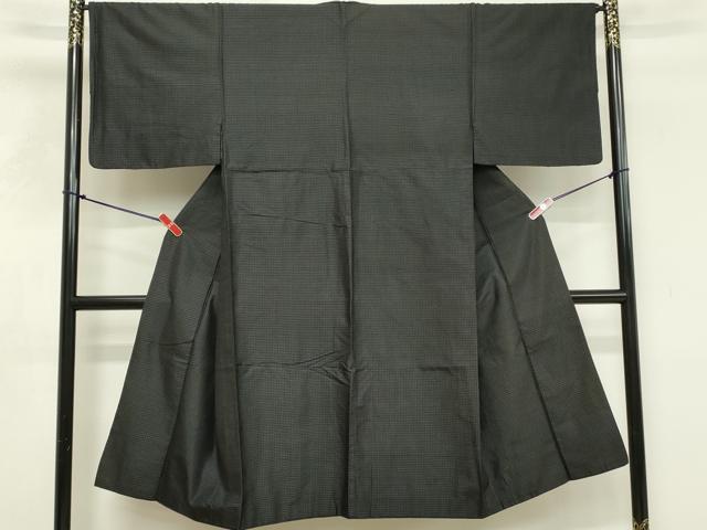 平和屋着物□男性 紬 格子 黒地 正絹 逸品 DABF9631cd