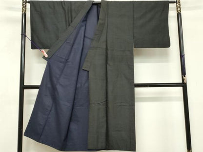 平和屋着物■男性　紬　格子　黒地　正絹　逸品　DABF9631cd