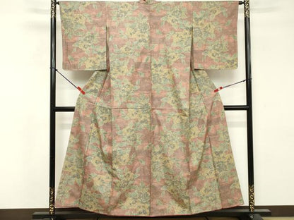 平和屋着物■上質な紬　9マルキ　草花文　正絹　逸品　DABF9633cd
