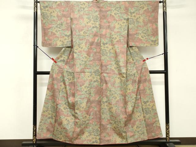 平和屋着物■上質な紬　9マルキ　草花文　正絹　逸品　DABF9633cd