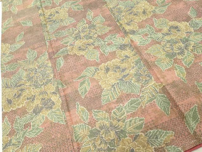 平和屋着物■上質な紬　9マルキ　草花文　正絹　逸品　DABF9633cd