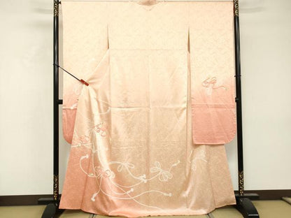 平和屋着物■上質な小紋　総刺繍　駒刺繍　束ね熨斗花文　暈し染め　正絹　逸品　DABF9639cd
