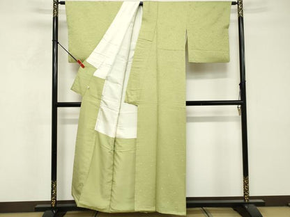 平和屋着物■上質な色無地　舞花地紋　若葉色　大丸扱い　正絹　逸品　DABF9645cd