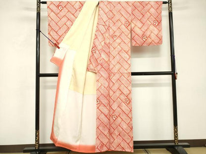 平和屋着物■上質な小紋　総絞り　檜垣花文　暈し染め　正絹　逸品　未使用　DABF9646cd