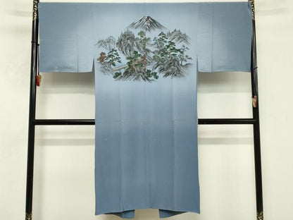平和屋着物■男性　長襦袢　袷　手描き　風景文　正絹　逸品　DABF9660cd