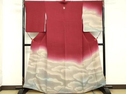 平和屋着物■訪問着　雲重ね文　暈し染め　鬼しぼ縮緬　正絹　逸品　DABF9665cd