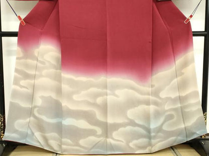 平和屋着物■訪問着　雲重ね文　暈し染め　鬼しぼ縮緬　正絹　逸品　DABF9665cd