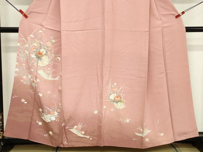平和屋着物■訪問着　駒刺繍　流水草花文　暈し染め　金彩　正絹　逸品　DABF9666cd