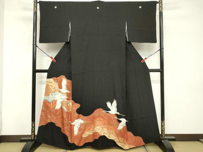 平和屋着物■豪華黒留袖　吉祥飛鶴文　金彩　正絹　逸品　DABF9668cd