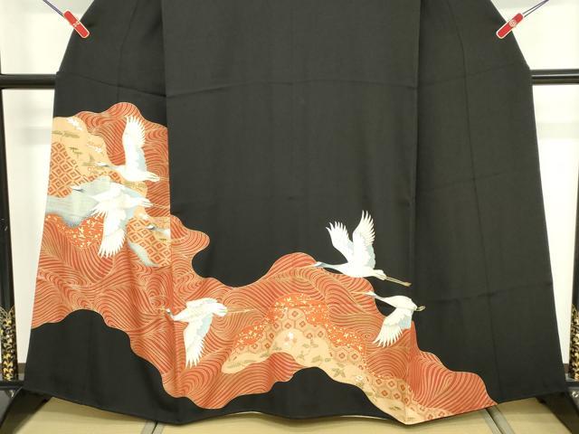 平和屋着物■豪華黒留袖　吉祥飛鶴文　金彩　正絹　逸品　DABF9668cd