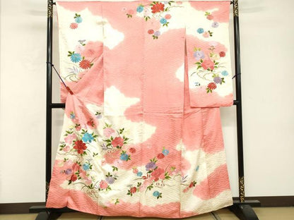 平和屋着物■豪華振袖　総刺繍　草花文　金糸　正絹　逸品　DABF9669cd