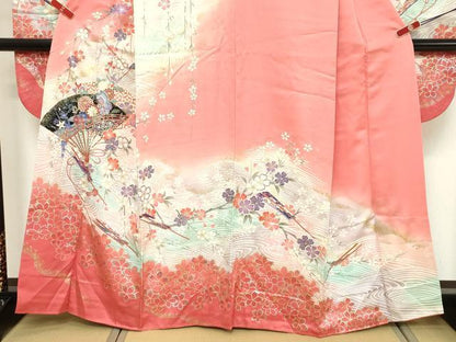 平和屋着物■豪華振袖　駒刺繍　扇面花文　暈し染め　金銀彩　正絹　逸品　DABF9671cd