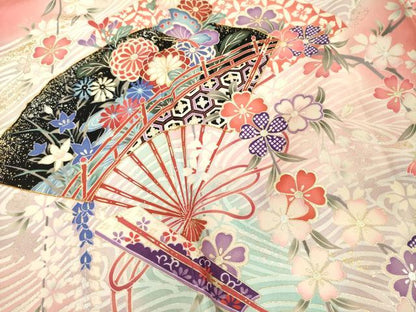平和屋着物■豪華振袖　駒刺繍　扇面花文　暈し染め　金銀彩　正絹　逸品　DABF9671cd