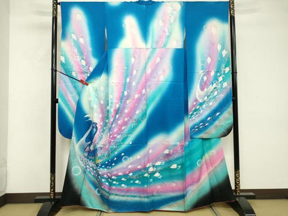 平和屋着物■豪華振袖　孔雀羽文　暈し染め　金銀彩　正絹　逸品　DABF9673cd