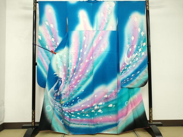 平和屋着物■豪華振袖　孔雀羽文　暈し染め　金銀彩　正絹　逸品　DABF9673cd